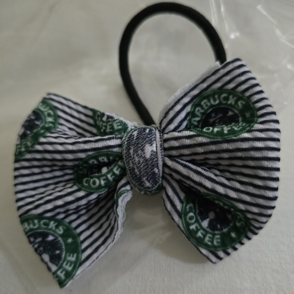 Starbucks Other - Starbucks Black and White Striped Hair Bow